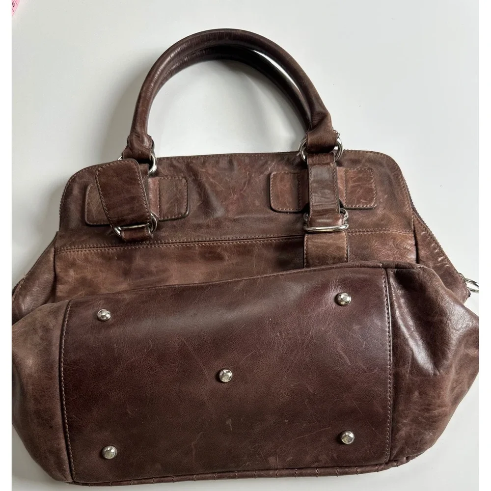 Chloe Bay Brown Leather Quilted Satchel Handbag L Distressed READ NEEDS REPAIRS
